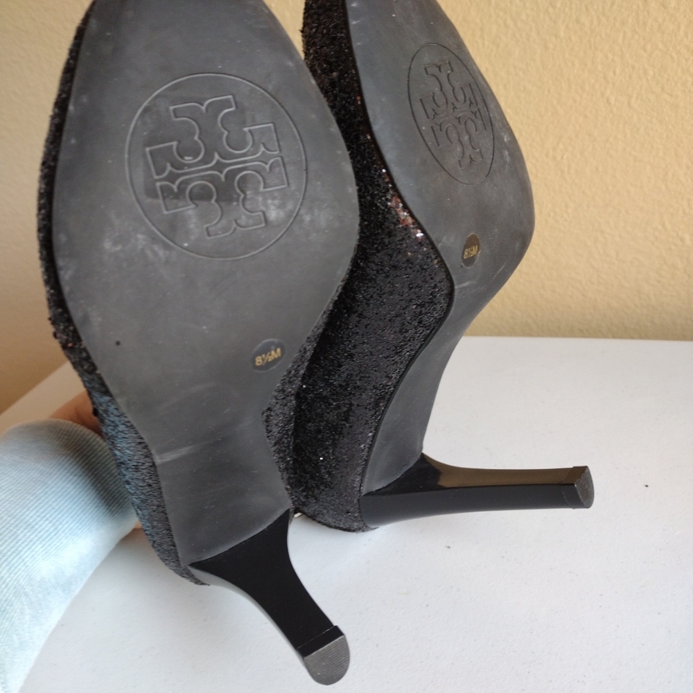 Tory Burch All That Glitters Black High Heel Ankle Booties Women's 8.5 Sparkly - Picture 6 of 10